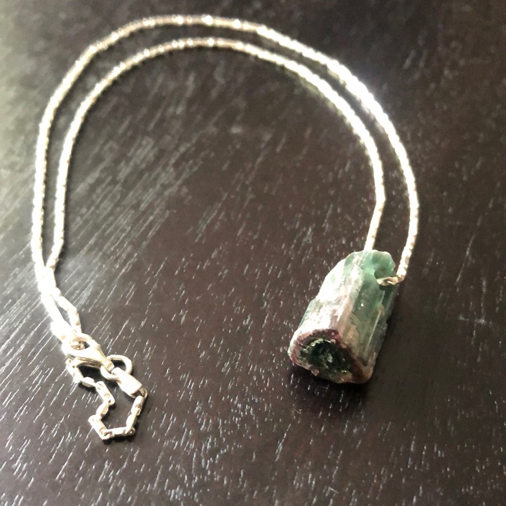 Raw watermelon tourmaline pendant with S.S. Chain